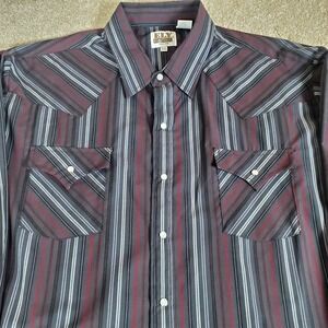 ELY Cattleman Western Shirt Men's Size XXL Pearl Snaps Long Sleeve Stripe